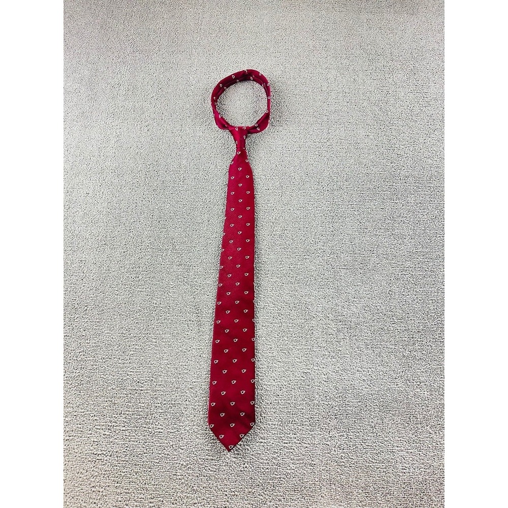Vintage John Blair Tie Men Red Geometric Post Horn Print USA Made Preppy Formal
